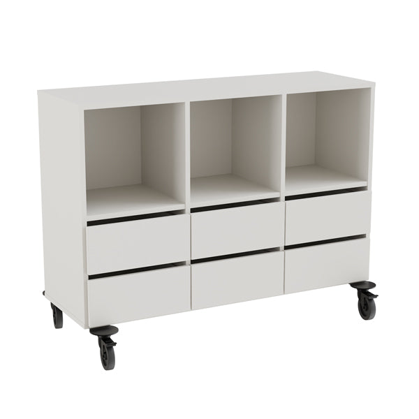 Opbevaring Stig 3x2 rum, 6 skuffer, grå laminat, hjul