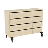 Opbevaring Stig 3x2 rum, 12 skuffer, birk  laminat, hjul