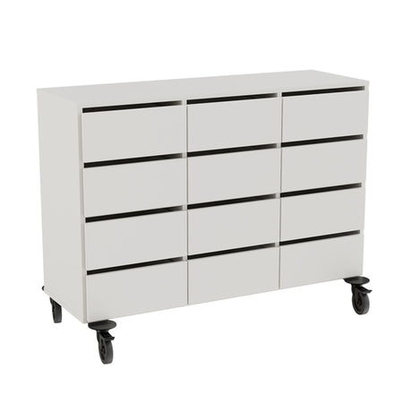 Opbevaring Stig 3x2 rum, 12 skuffer, grå laminat, hjul