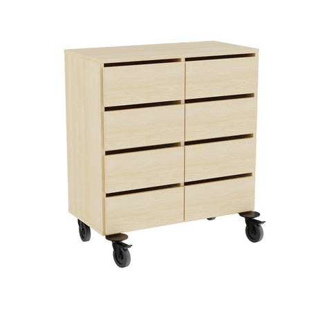 Opbevaring Stig 2x2 rum, 8 skuffer, birk laminat, hjul