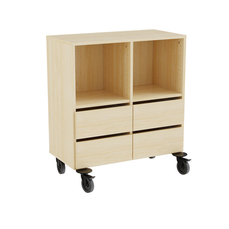 Opbevaring Stig 2x2 rum, 4 skuffer, birk laminat, hjul