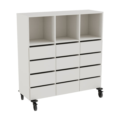 Opbevaring Stig 3x3 rum, 12 skuffer, grå laminat, hjul