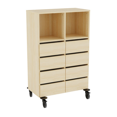 Opbevaring Stig 2x3 rum, 8 skuffer, birk  laminat, hjul