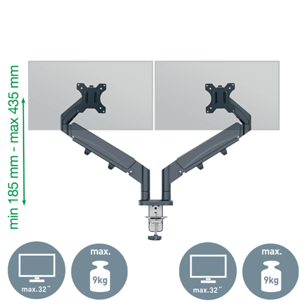 Monitor Arm Ergo Space Saving Dual, Dark Grey