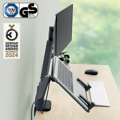 Monitor Arm Space Saving Dual+Laptop Arm, Dark Grey