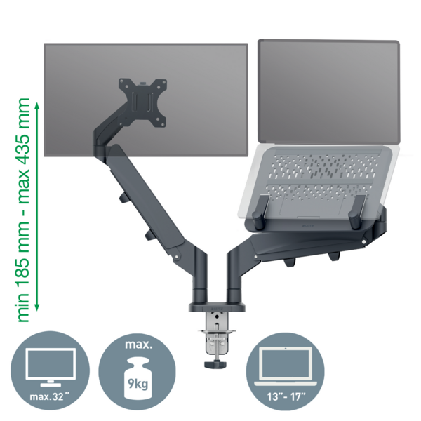 Monitor Arm Space Saving Dual+Laptop Arm, Dark Grey