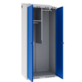 Garderobeskab POL, skråt tag og blå døre