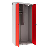 Garderobeskab POL, skråt tag og rød døre