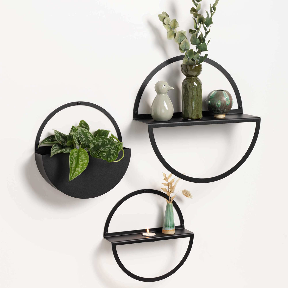 Sort hylde til planter | 35 cm, Cirkel hylde, Sort metal  | Officely