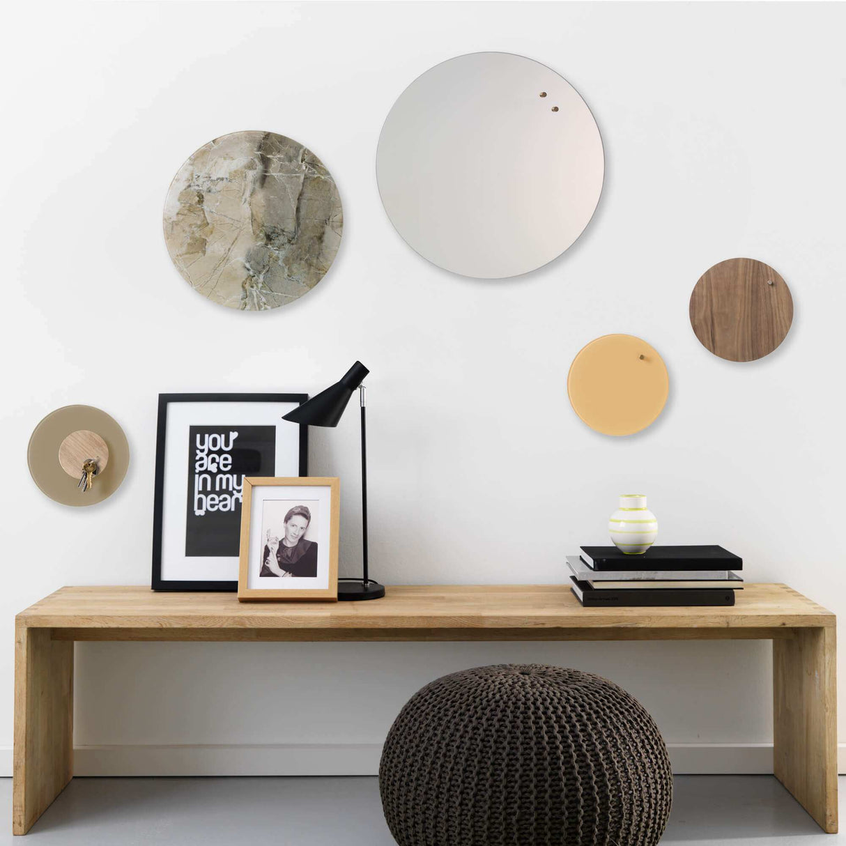 Beige marmor Magnetisk glastavle | Cirkel 35 cm. Beige marmor Magnetisk glastavle  | Officely