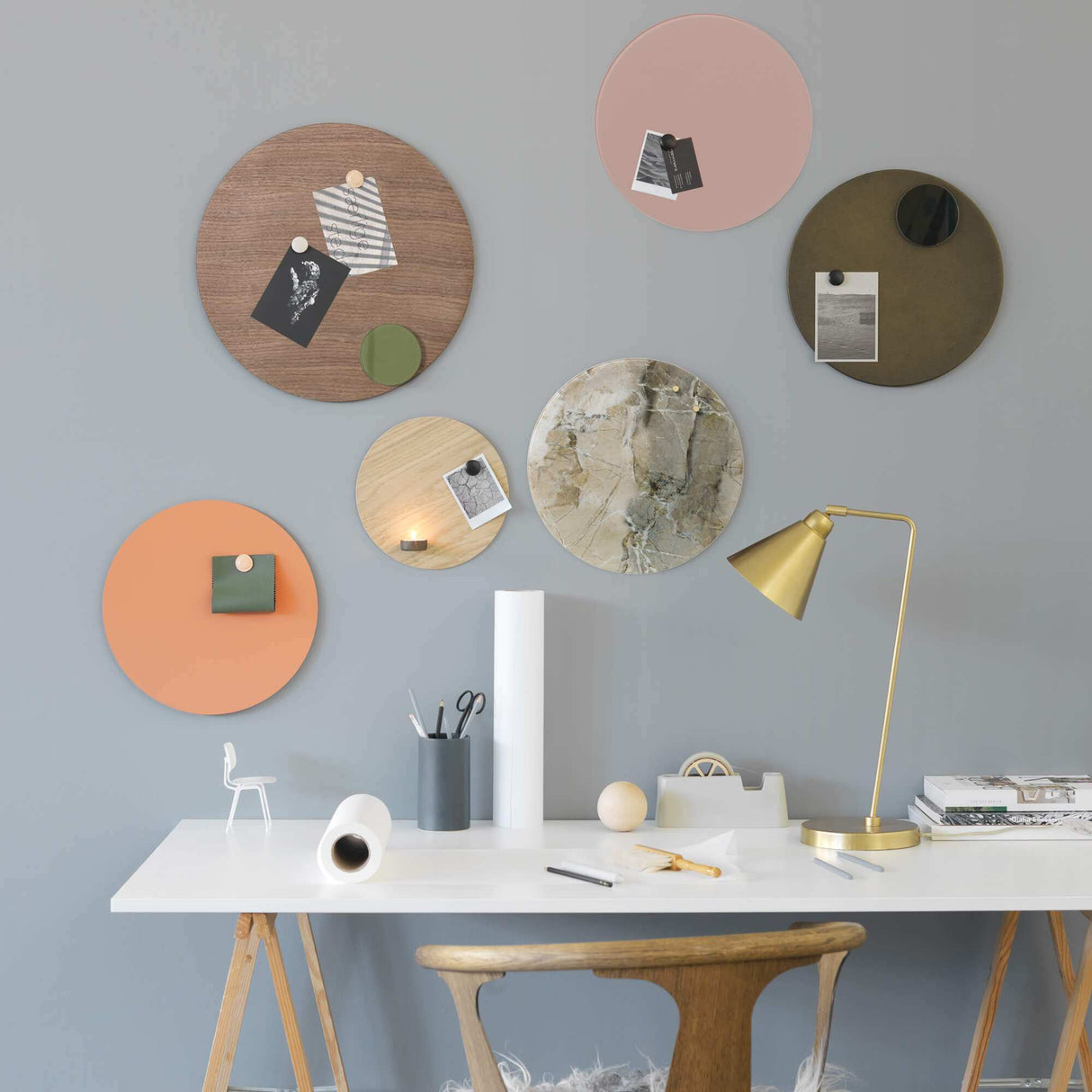 Beige marmor Magnetisk glastavle | Cirkel 35 cm. Beige marmor Magnetisk glastavle  | Officely