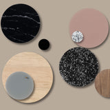 Cirkel 35 cm. Sort med hvid Terrazzo Magnetisk glastavle