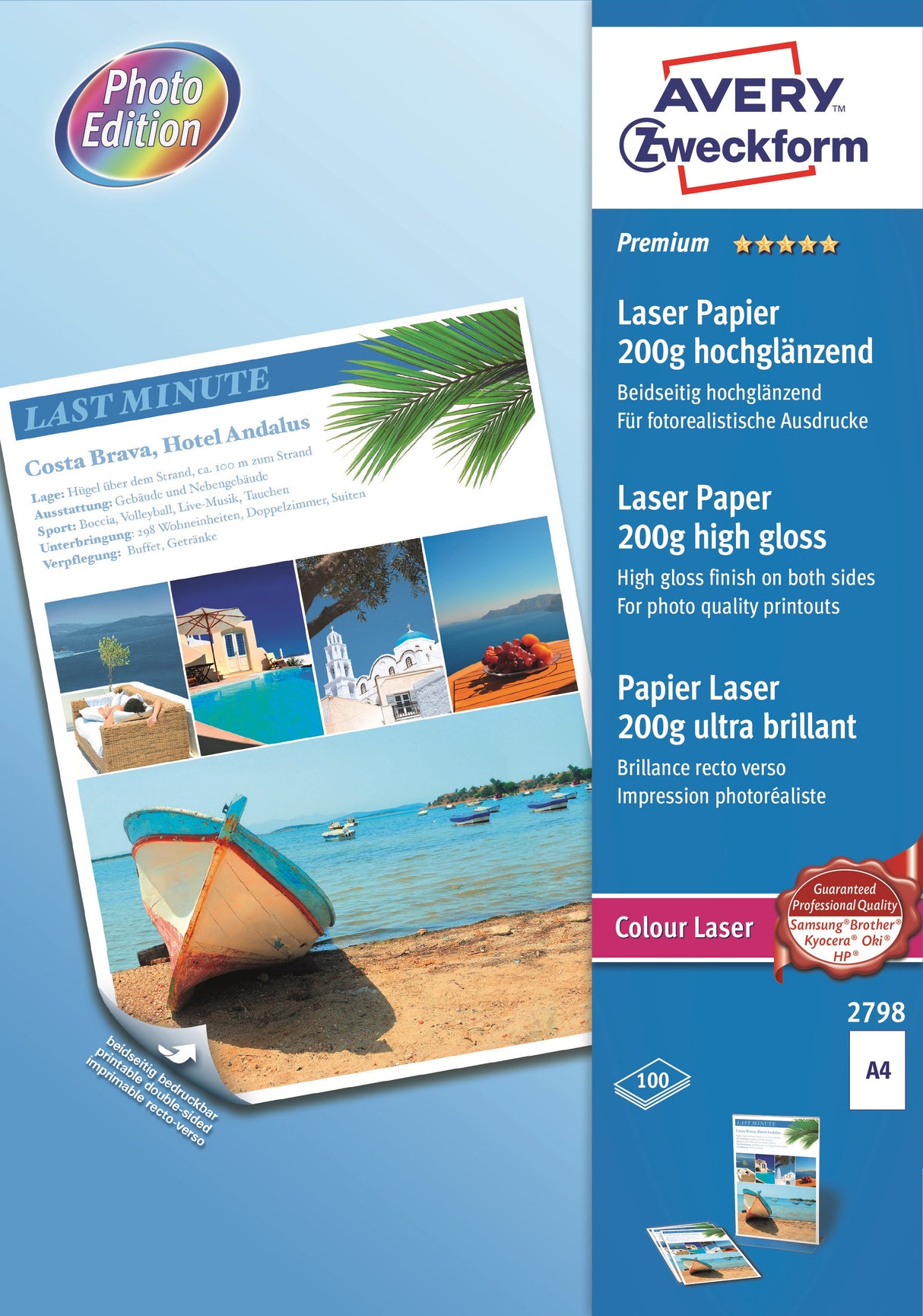 Fotopapir Premium Glossy 200g laser A4 (100)
