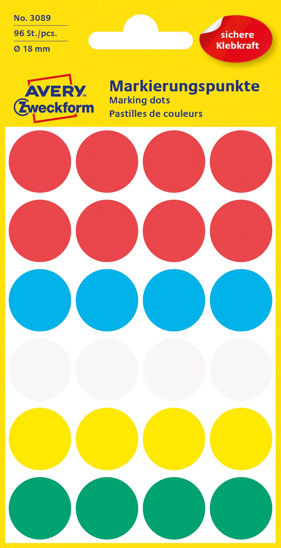 Avery manuel etiket ø18mm ass. farver (96)