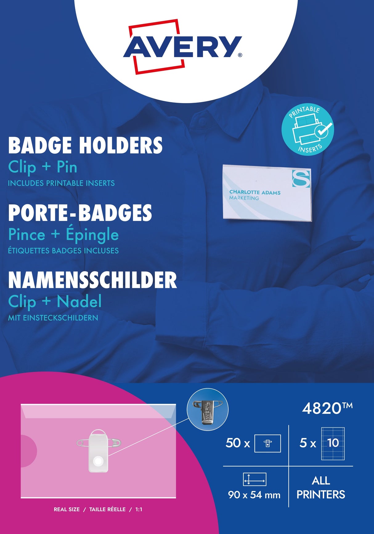 Navneskilteholder m/klips+nål 54x90mm (50) – image 4