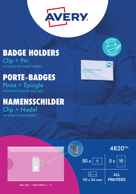 Navneskilteholder m/klips+nål 54x90mm (50) – image 4