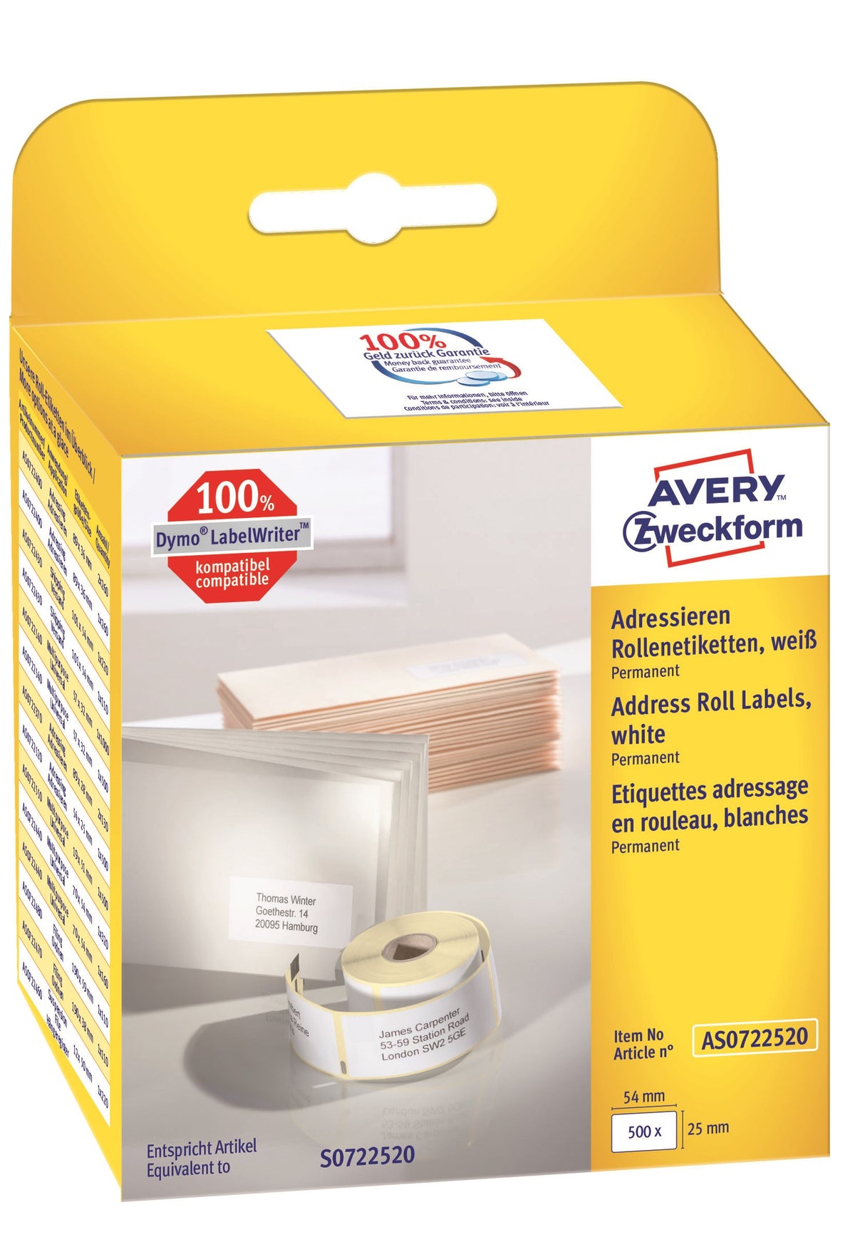 Avery adresseetiket på rulle 54x25mm (500)