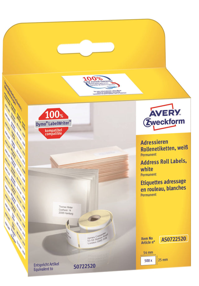 Avery adresseetiket på rulle 54x25mm (500)