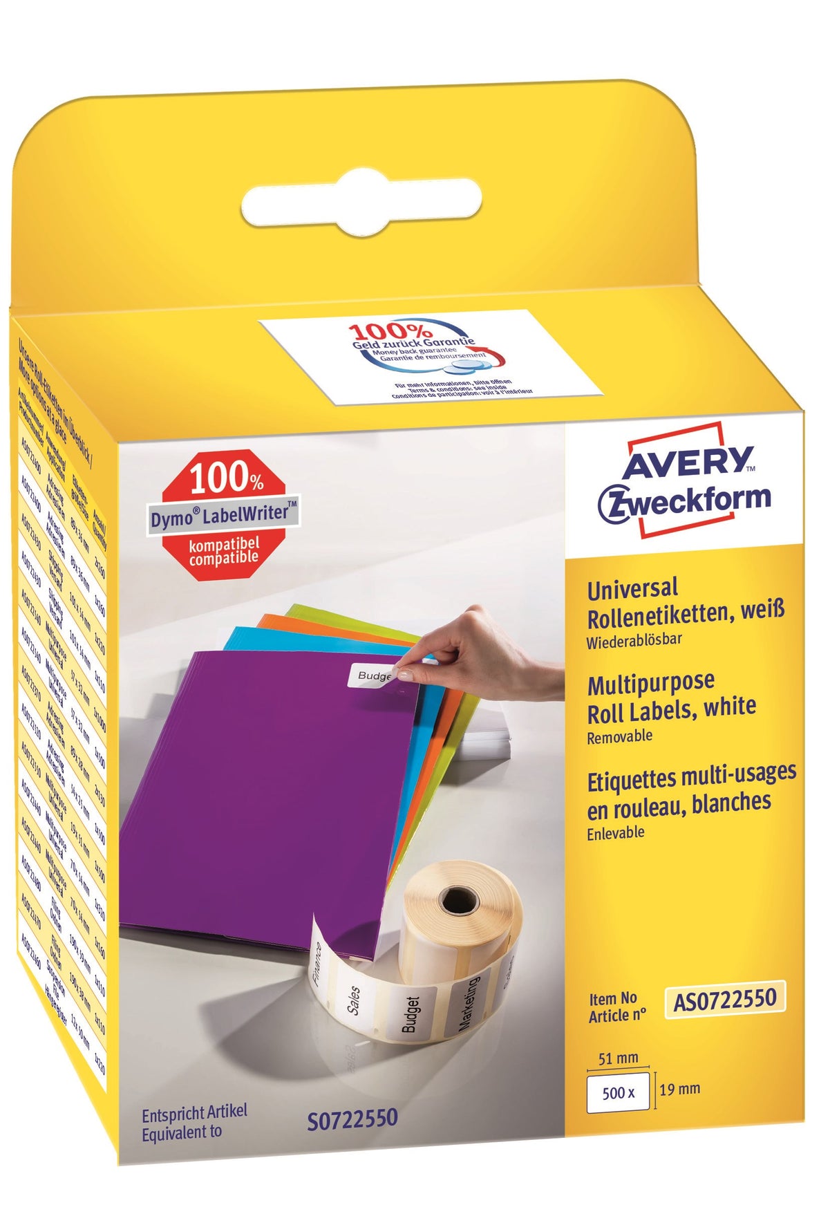 Avery aftagelig etiket på rulle 19x51mm (500)