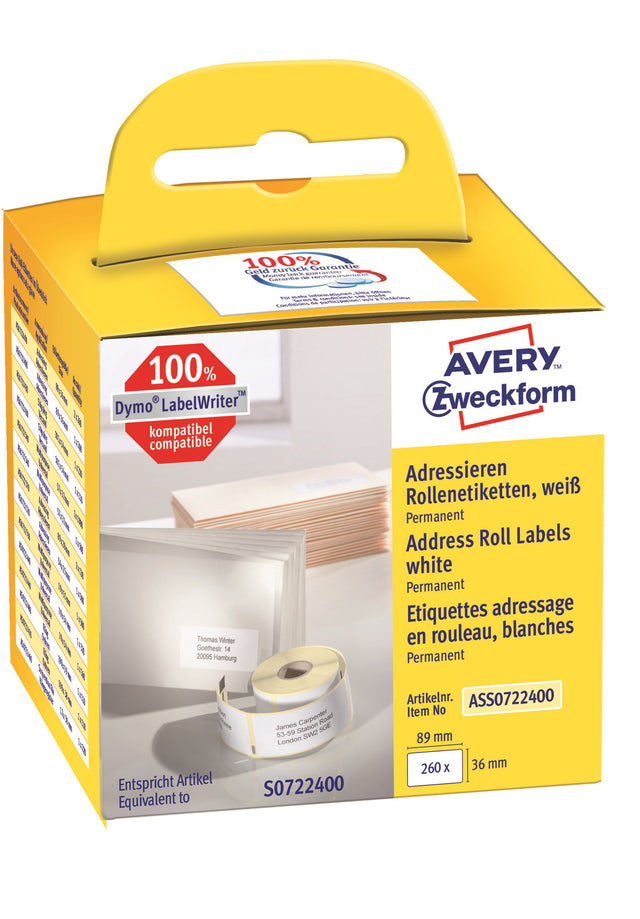 Avery adresseetiket på rulle 89x36mm (260) – image 1
