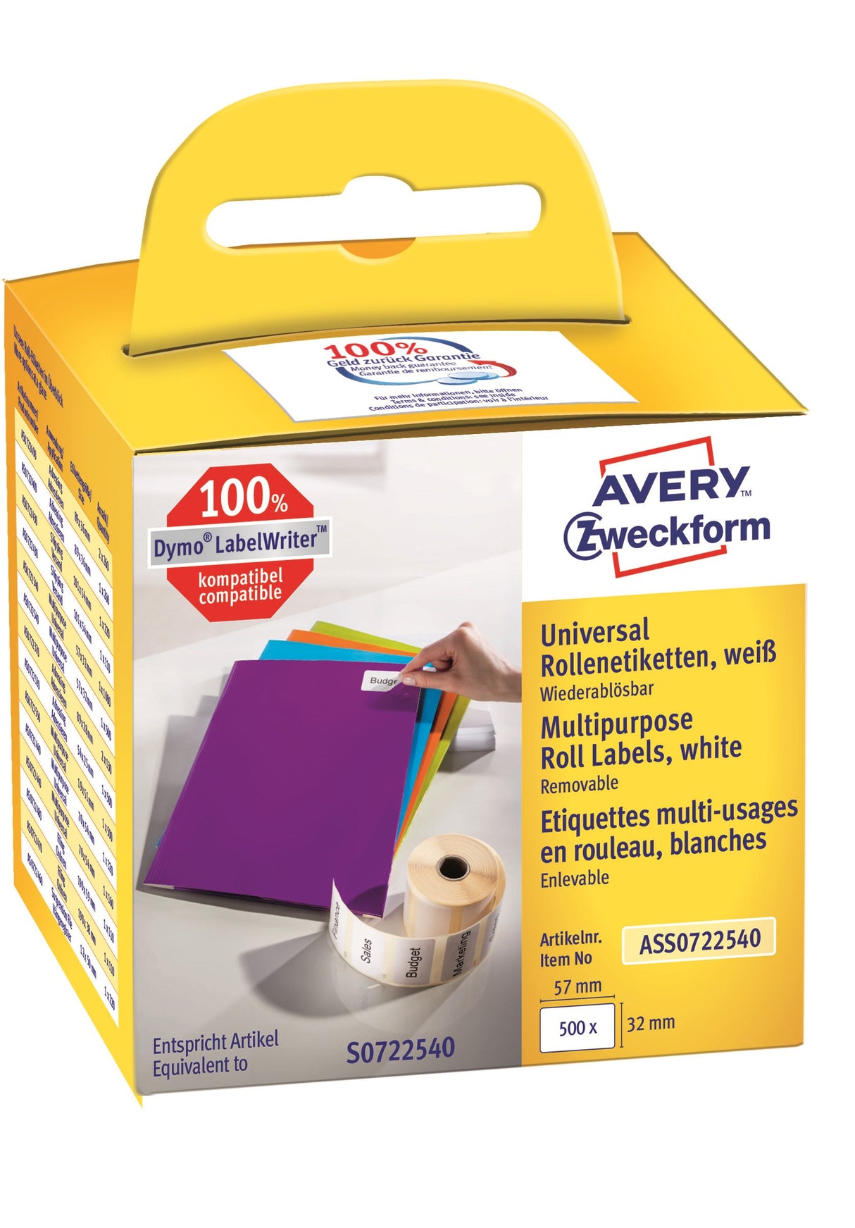 Avery aftagelig etiket på rulle 57x32mm (500)