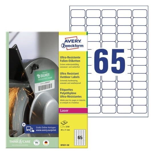 Avery B7651-50 Holdbare og elastiske etiketter, hvid (3250) (billede 1)