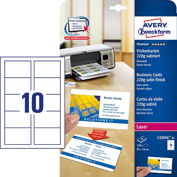 Avery Visitkort mat 220g 85x54 (250)