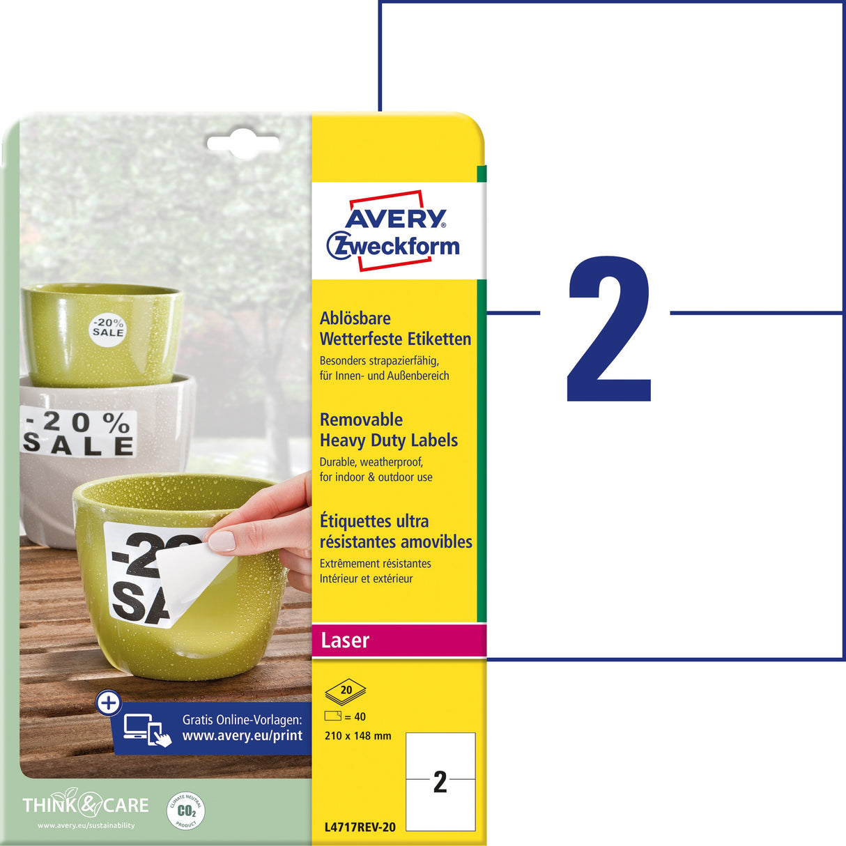 AVERY aftagelige etiket stærke 210x148mm (40) – image 1