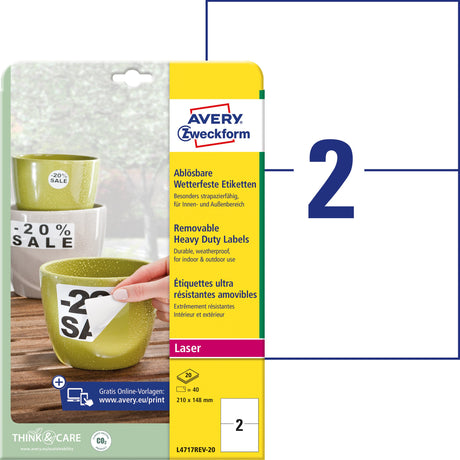 AVERY aftagelige etiket stærke 210x148mm (40) – image 1