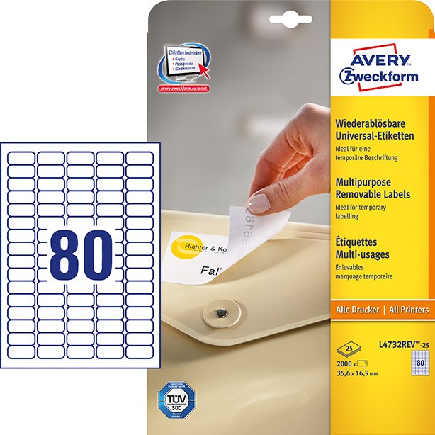 Avery aftagelig etiket 35,6x16,9mm (2400) – Etiketter
