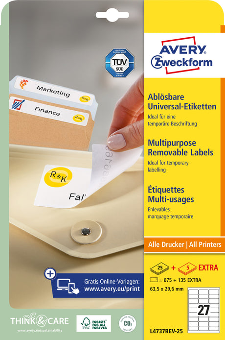 AVERY Aftagelige etiket 63,5x29,6mm hvid – image 3