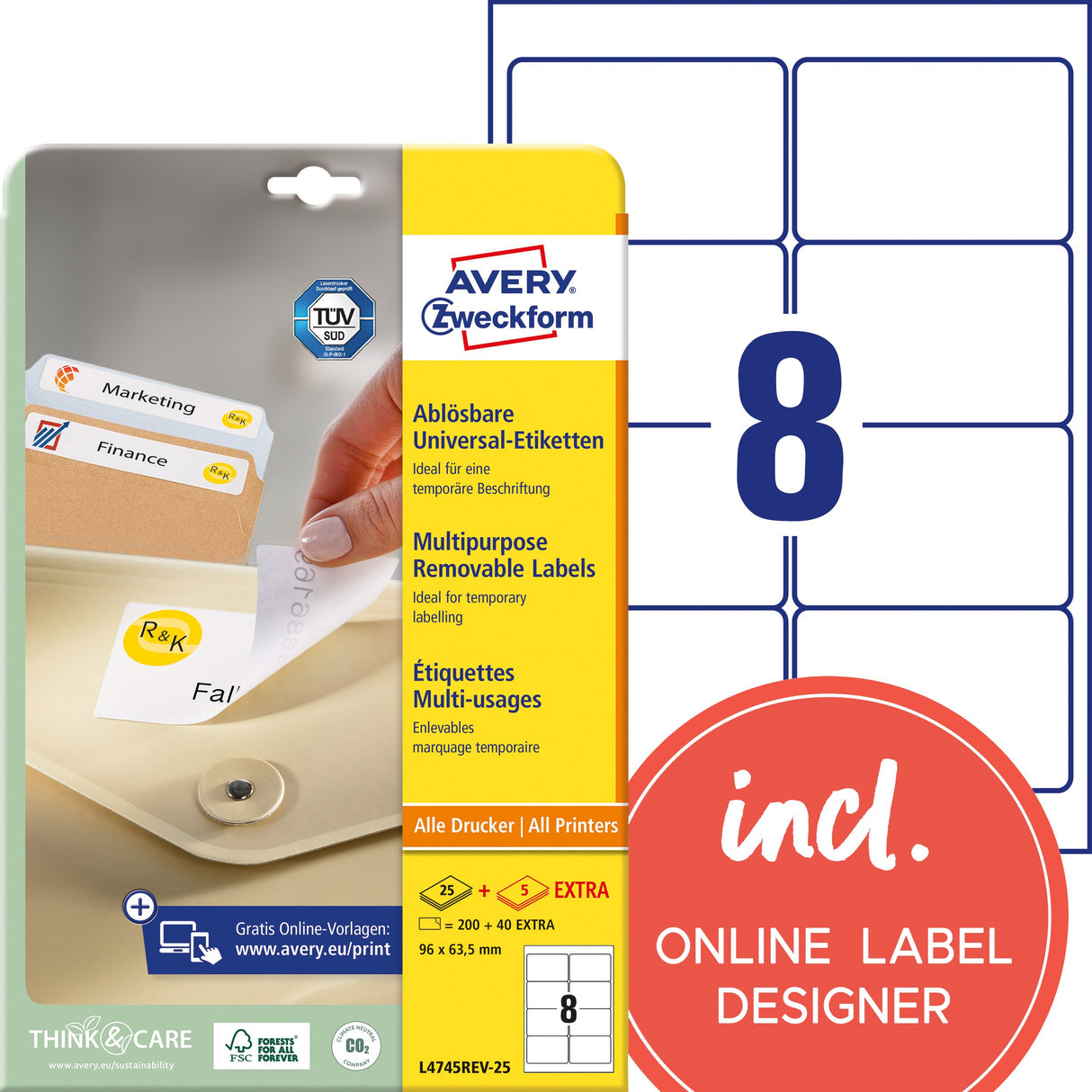 AVERY Aftagelige etiket 96x63,5mm hvid – image 1