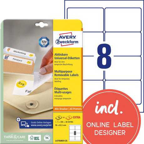 AVERY Aftagelige etiket 96x63,5mm hvid – image 1