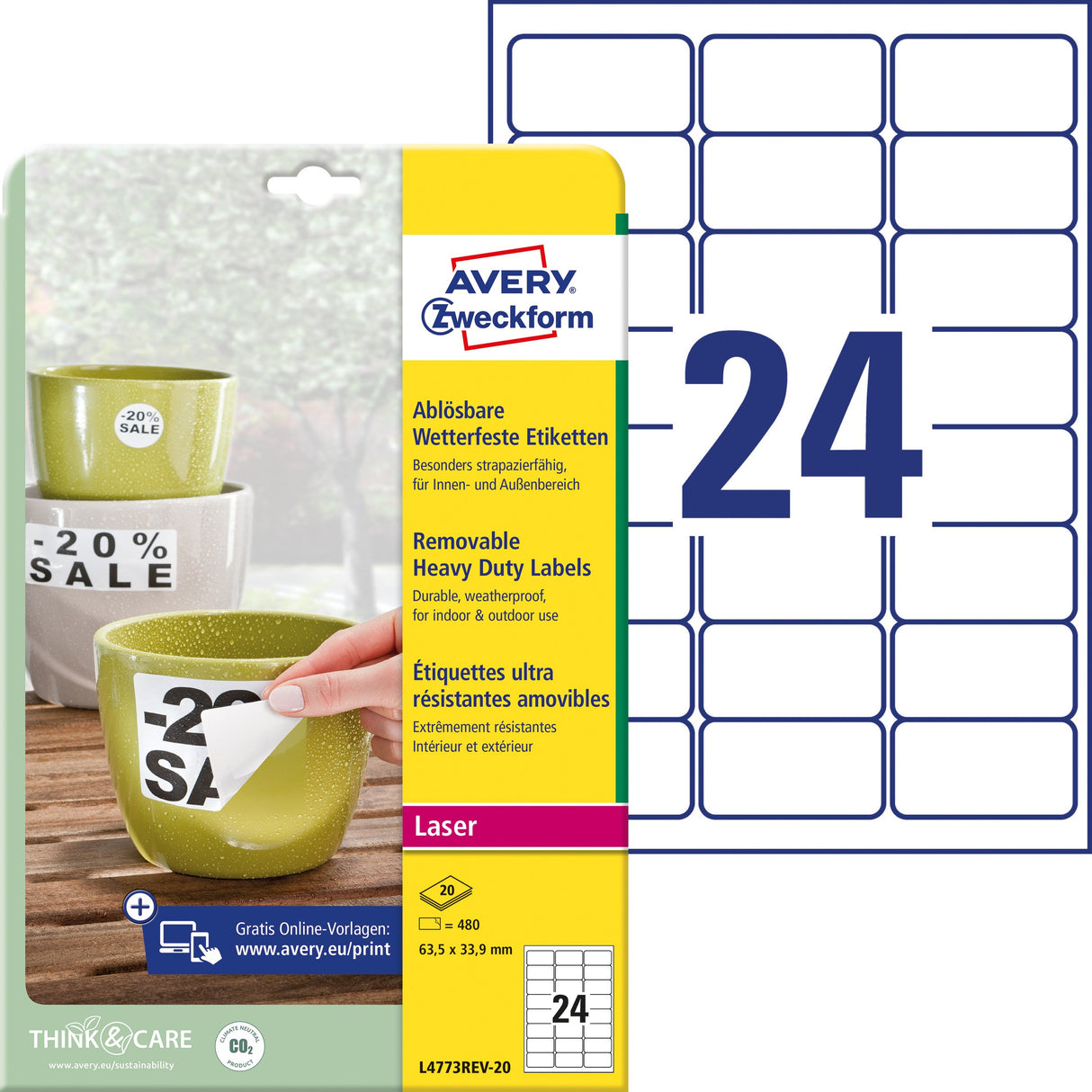 AVERY aftagelige etiket stærke 63,5x33,9mm (480) – image 1