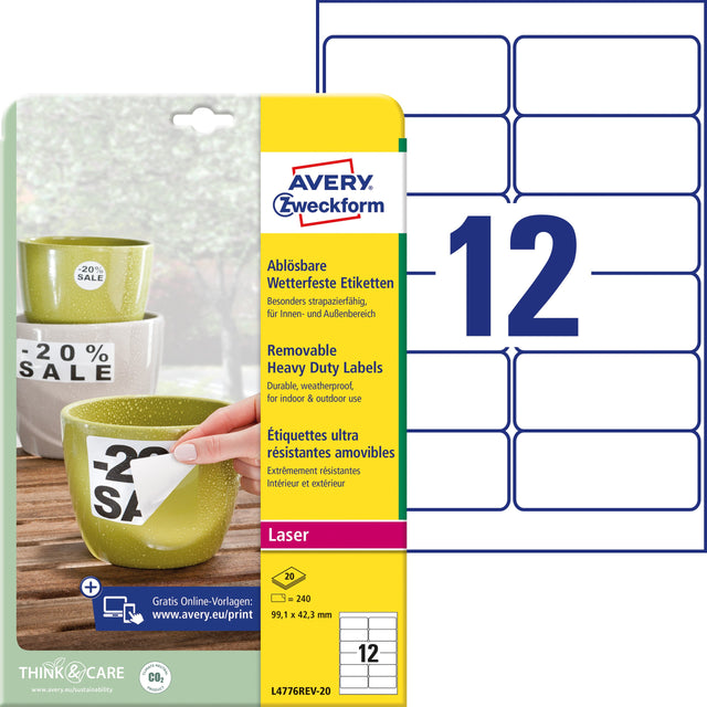 AVERY aftagelige etiket stærke 99,1x42,3mm (240) – image 1