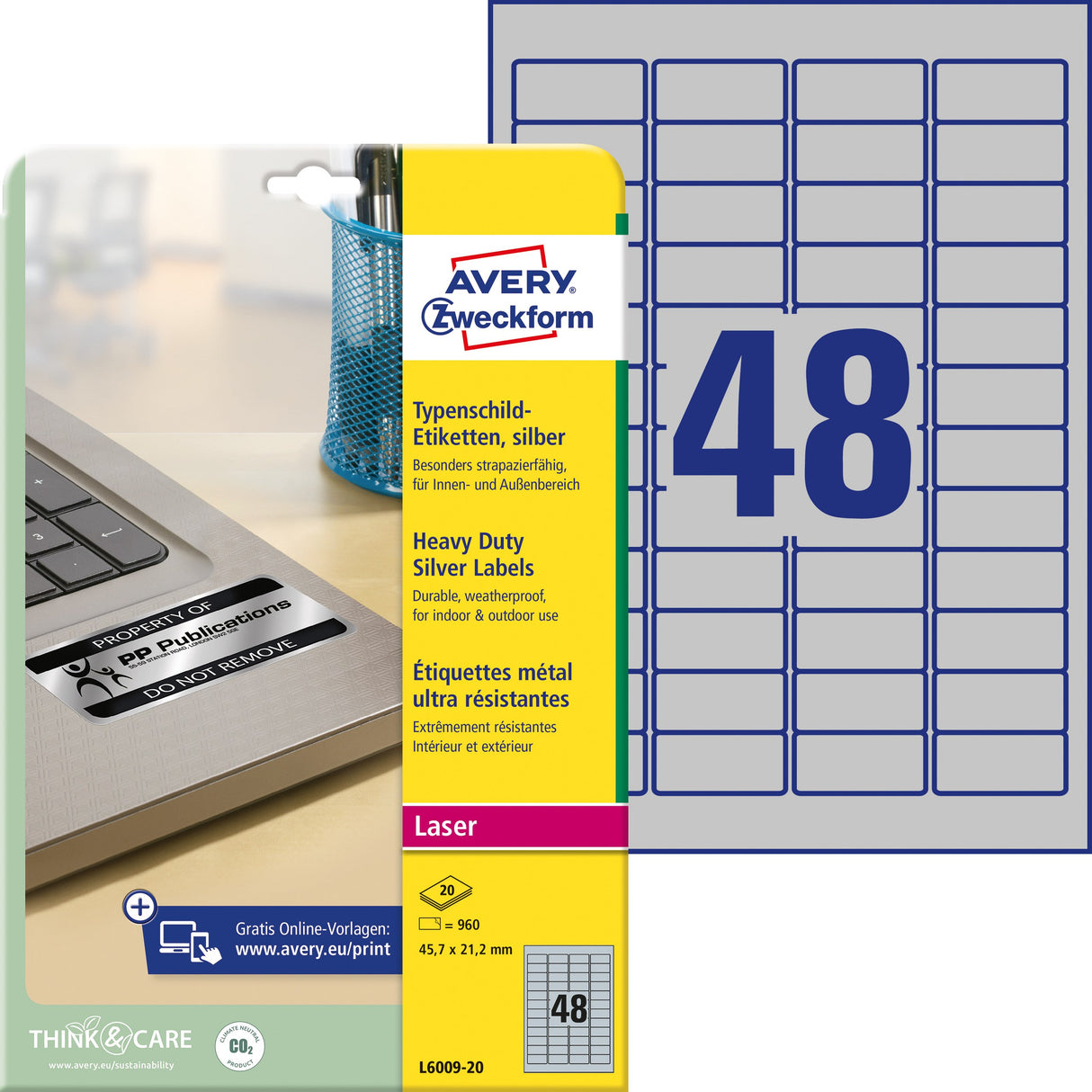 AVERY ekstra stærk etiket sølv 45,7x21,2mm (960) – Etiketter (billede 1)