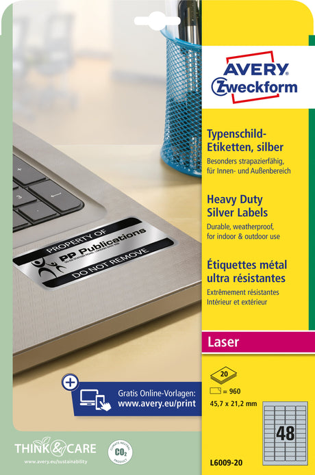 AVERY ekstra stærk etiket sølv 45,7x21,2mm (960) – image 2