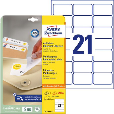 Avery aftagelig etiket 63,5x38,1mm (630) – image 1