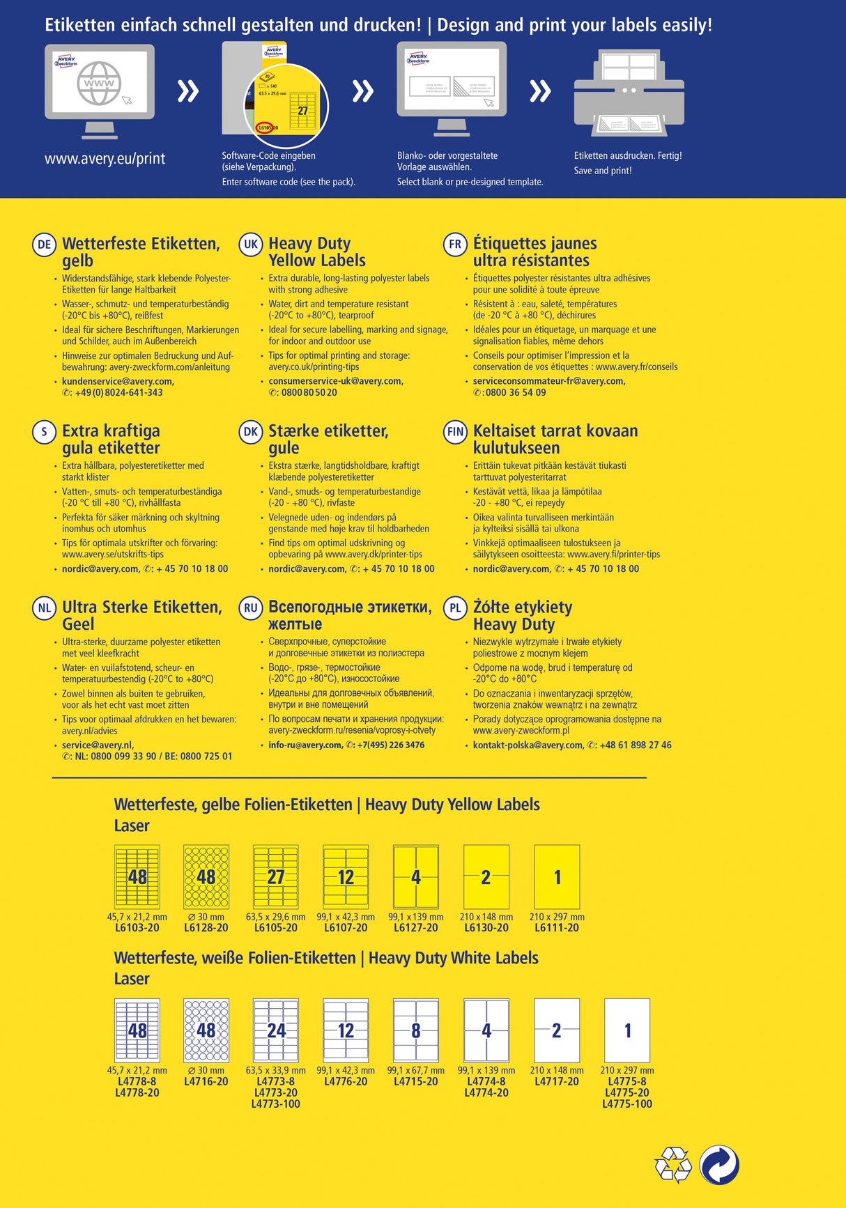 AVERY ekstra stærk etiket gul 210x148mm (20) – image 4