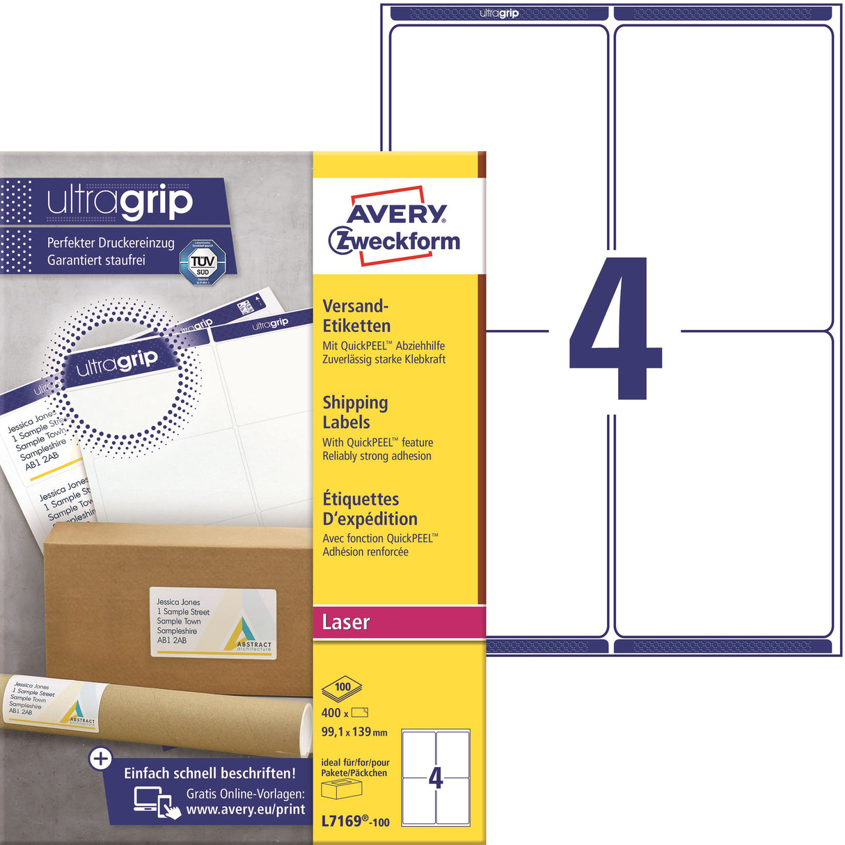 Avery L7169-100 Forsendelsesetiketter 99,1x139mm QP+UG (400)