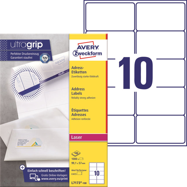 Avery L7173-100 Adresseetiketter 99,1x57mm QP+UG (1000) – image 1