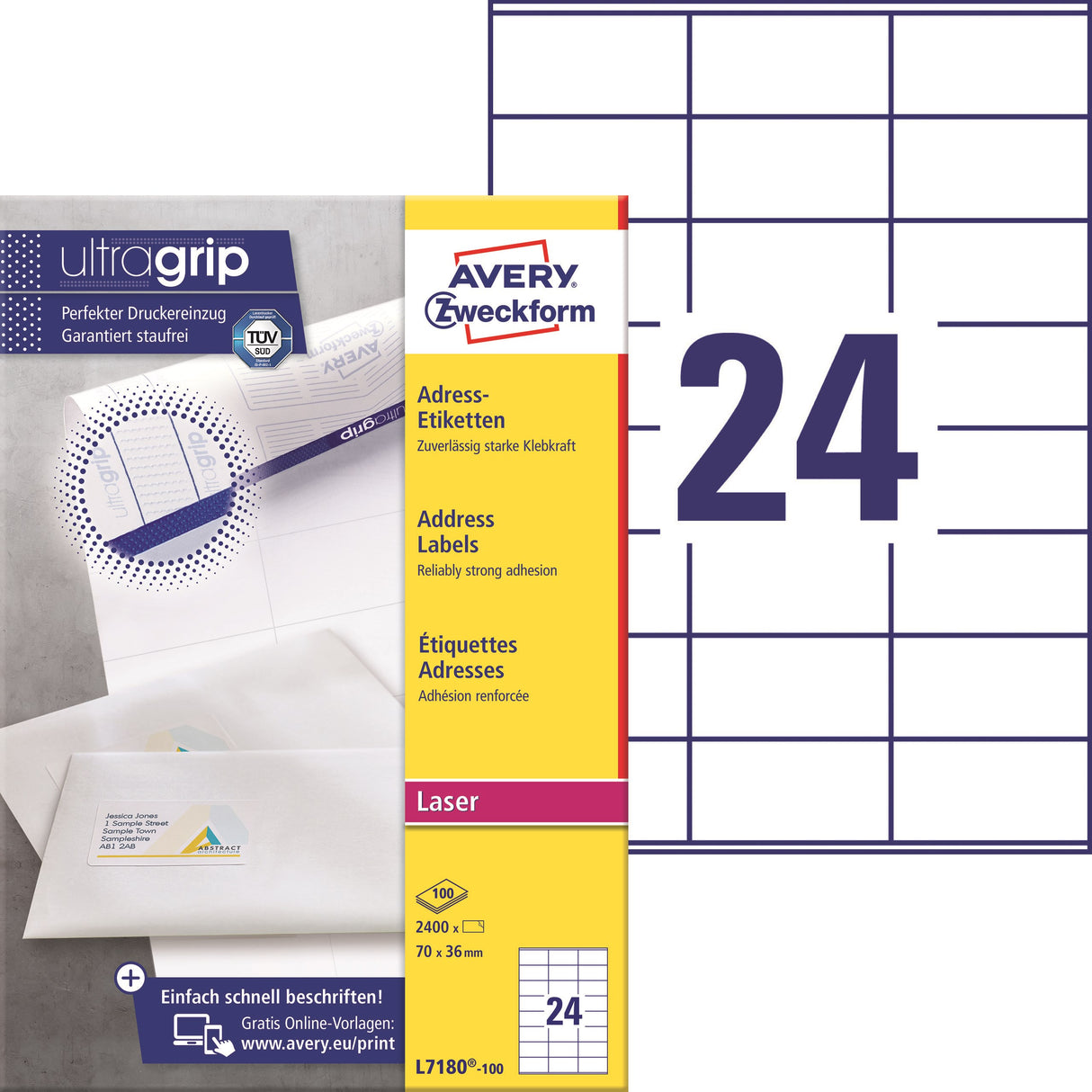 Avery L7180-100 Adresseetiketter 70x36mm UG (2400)