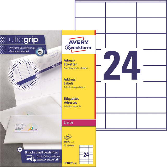 Avery L7180-100 Adresseetiketter 70x36mm UG (2400)