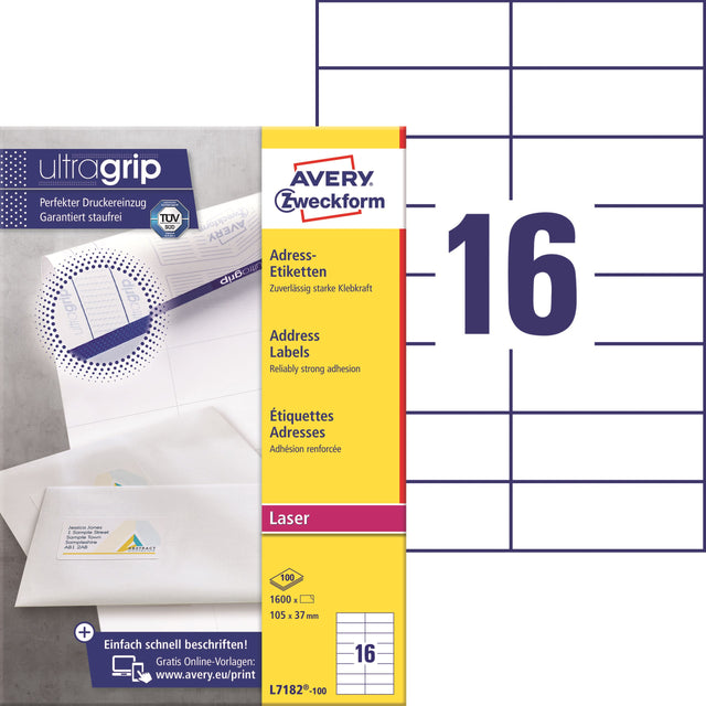 Avery L7182-100 Adresseetiketter 105x37mm UG (1600)