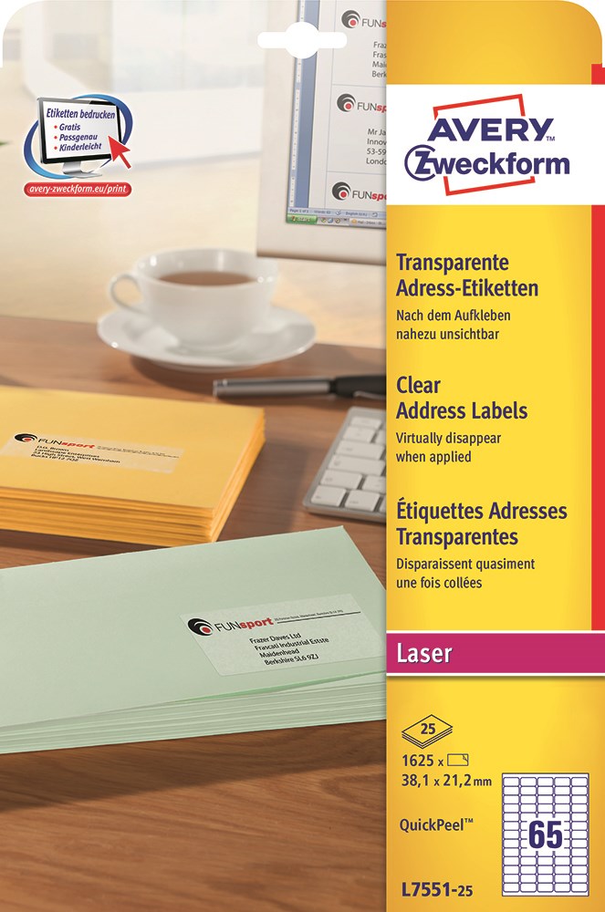 Avery gennemsigtige etiket 38,1x21,2mm (1625) – image 1