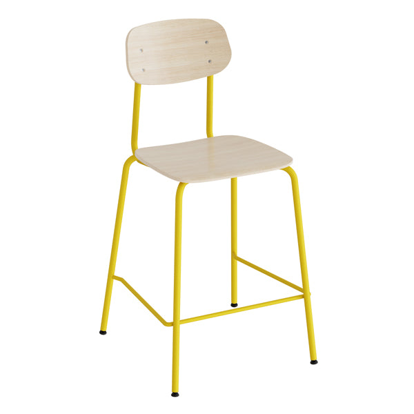 Barstol Atlas 2111BS, hvidpigmenteret egelaminat, gult stel – image 1