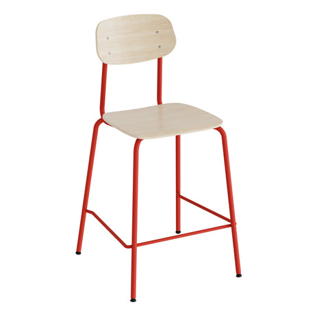 Barstol Atlas 2111BS, hvidpigmenteret egelaminat, rødt stel