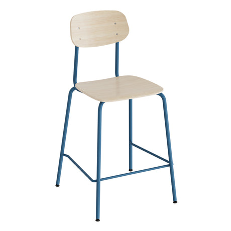 Barstol Atlas 2111BS, hvidpigmenteret egelaminat, blåt stel