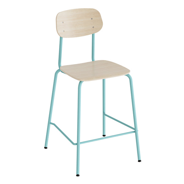 Barstol Atlas 2111BS, hvidpigmenteret egelaminat, turkis stel – image 1