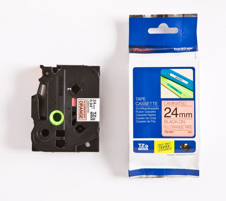 TZe tape 24mmx5m black/neon orange – image 1